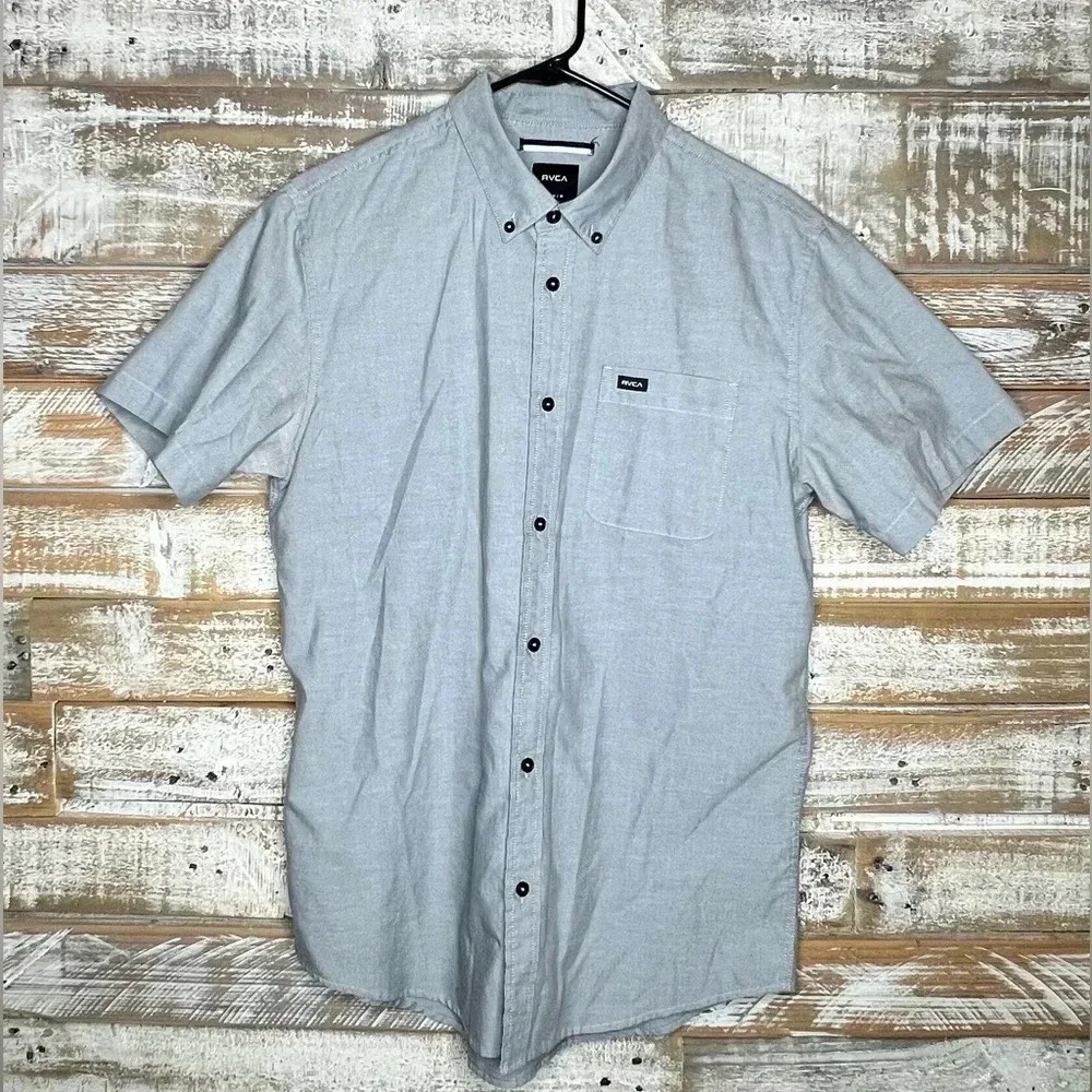 RVCA slim fit men's short, sleeved button-down grey‎ shirt M